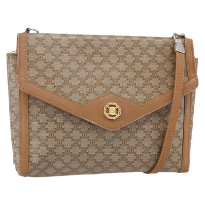 Celine Vintage Macadam Shoulder Bag Canvas and Leather, BEIGE, CANVAS, Shoulder bag