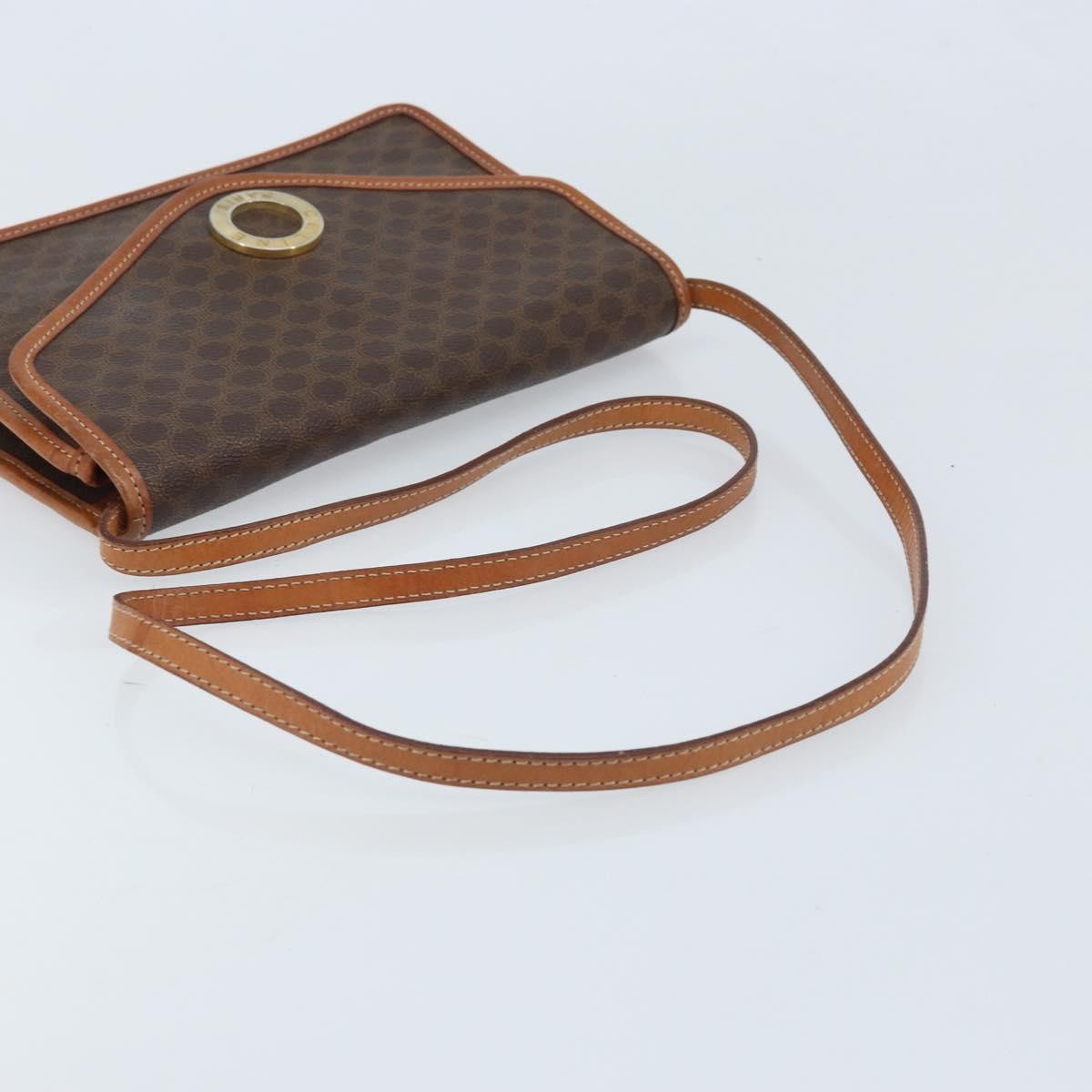 Celine Vintage Macadam Circle Logo Shoulder Bag Canvas and Leather, Brown, Canvas, Shoulder Bag