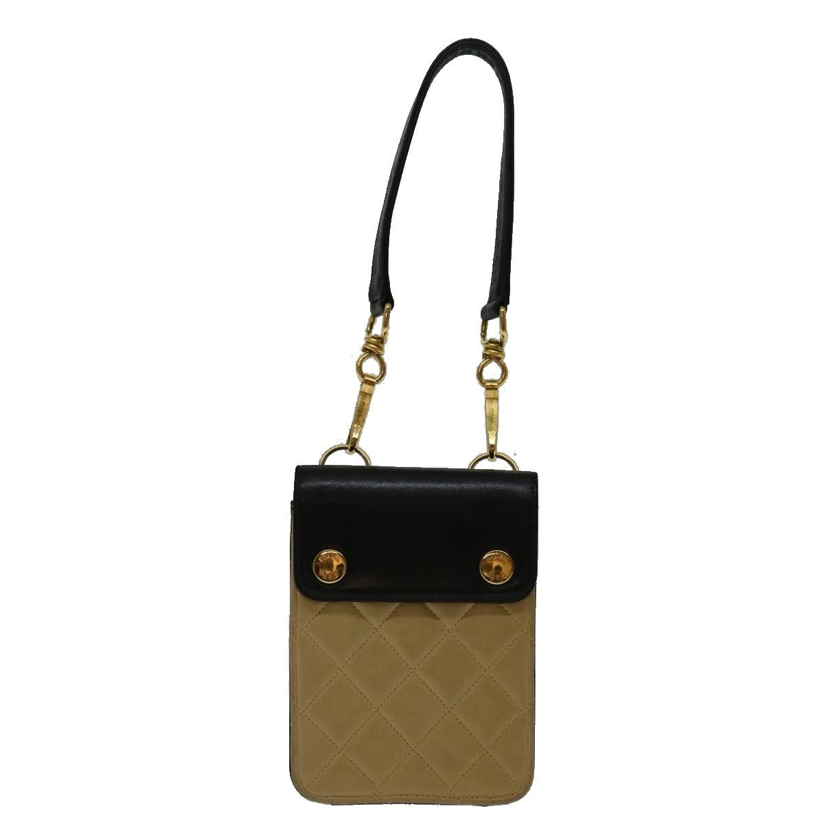 Chanel Vintage Button Waist Bag Quilted Lambskin, BEIGE, LEATHER, Shoulder bag