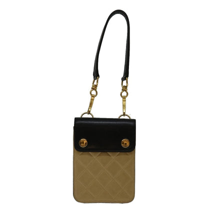 Chanel Vintage Button Waist Bag Quilted Lambskin, BEIGE, LEATHER, Shoulder bag