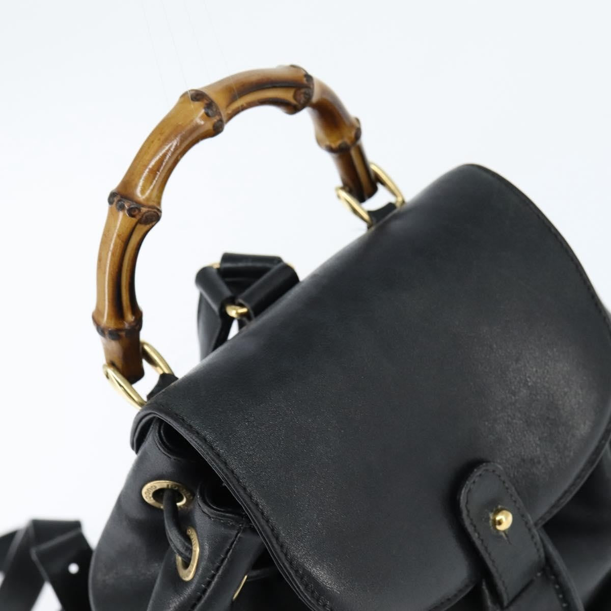 Gucci Vintage Bamboo Backpack Leather, BLACK, LEATHER, Backpack