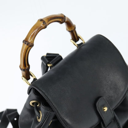 Gucci Vintage Bamboo Backpack Leather, BLACK, LEATHER, Backpack