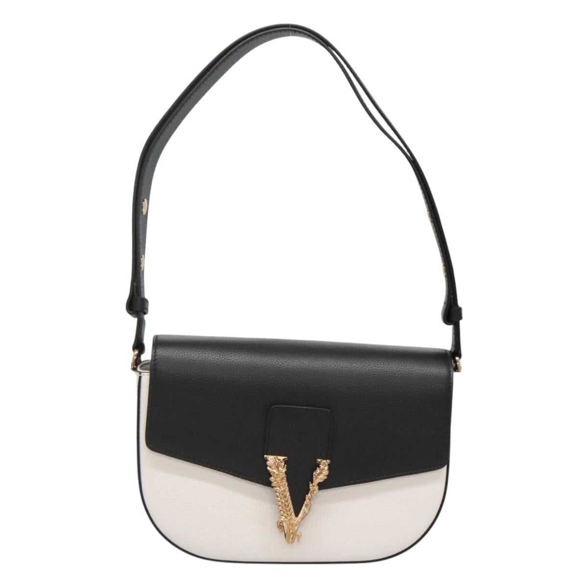 Versace Virtus Flap Messenger Bag Leather, WHITE, LEATHER, Crossbody bag