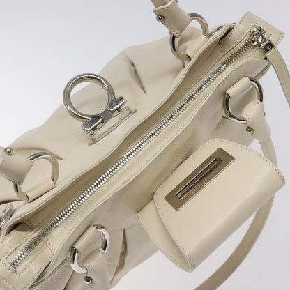 Salvatore Ferragamo Gancini Shoulder Bag Leather, WHITE, LEATHER, Shoulder bag