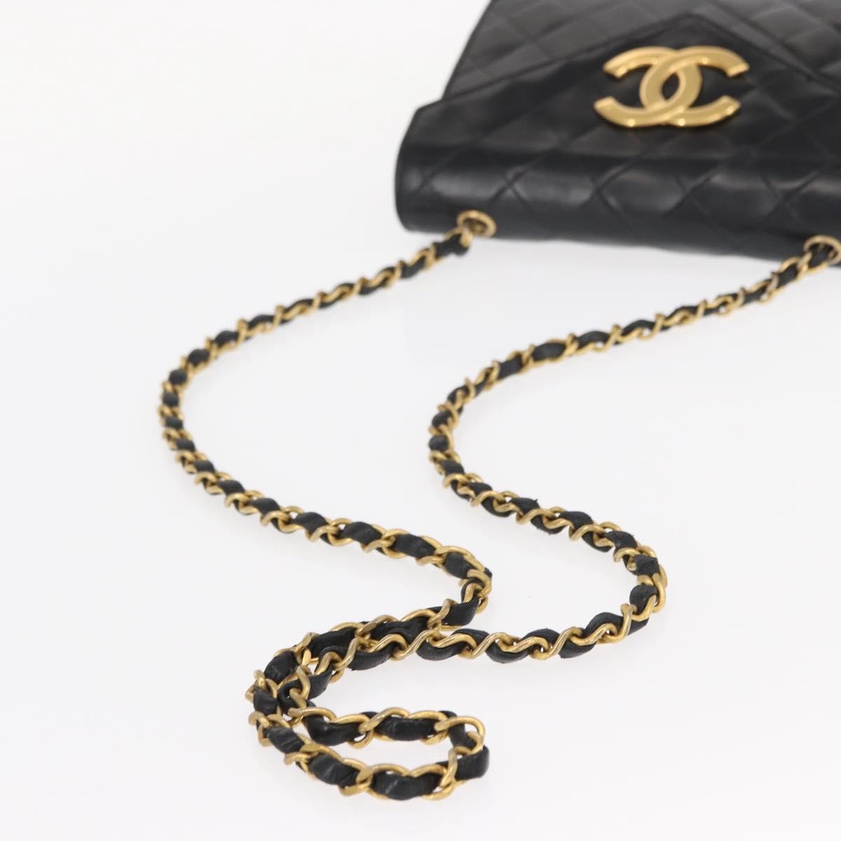 Chanel Vintage Envelope Flap Shoulder Bag Quilted Lambskin, BLACK, LEATHER, Shoulder bag