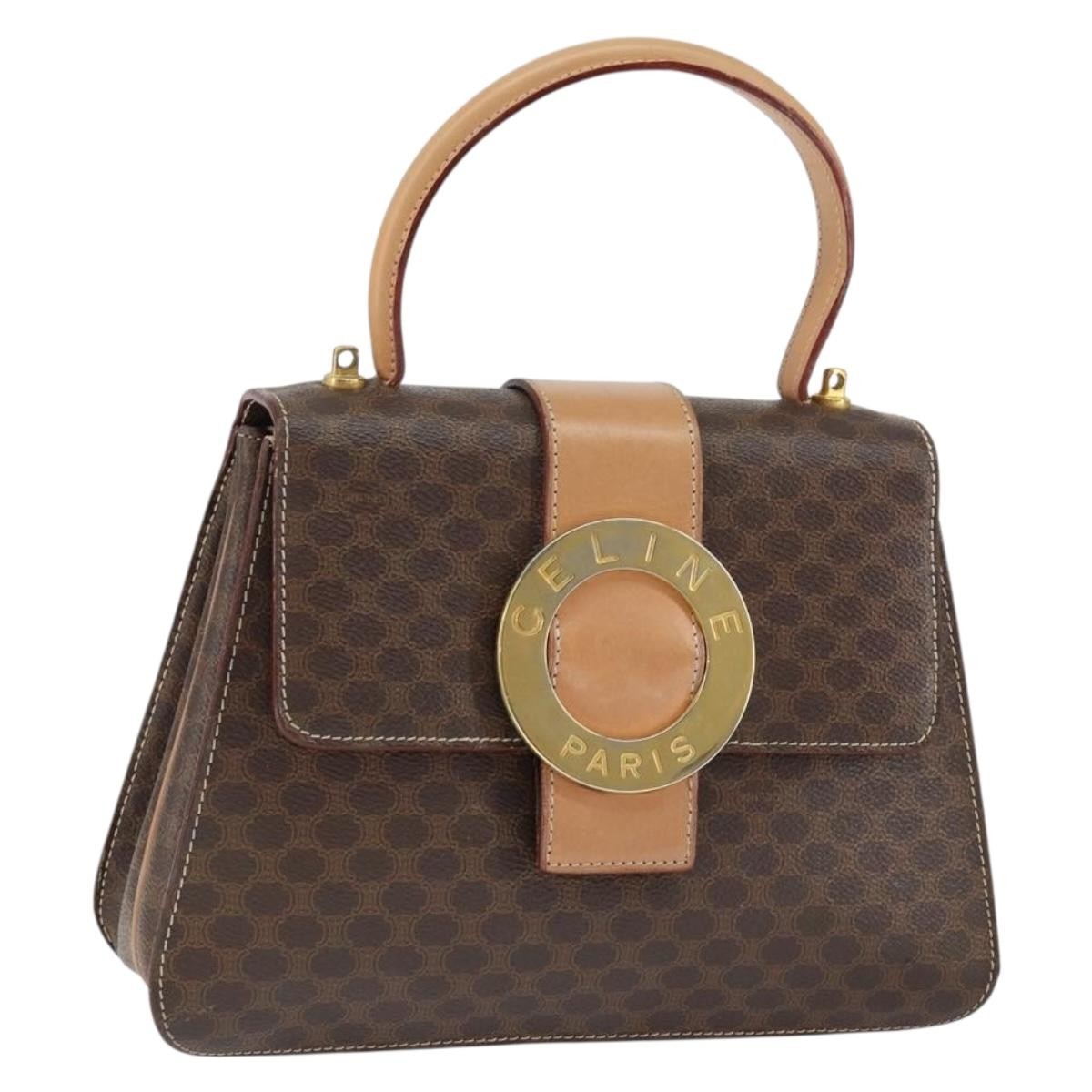 Celine Vintage Macadam Handbag Canvas, BROWN, PVC, Handbag