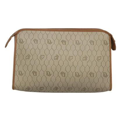 Christian Dior Vintage Honeycomb Zip Pouch Coated Canvas, BEIGE, CANVAS, Clutche & pouche