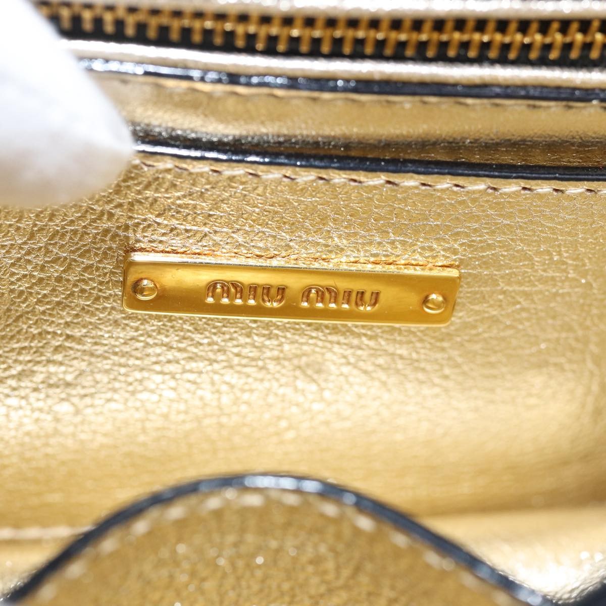 Miu Miu Madras Convertible Compartment Top Handle Bag Leather, GOLD, LEATHER, Handbag