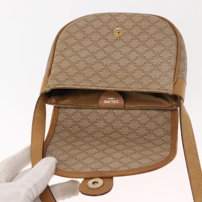 Celine Vintage Macadam Shoulder Bag Canvas and Leather, BEIGE, CANVAS, Shoulder bag