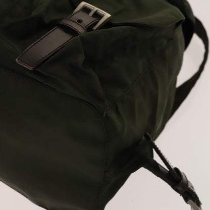Prada Vela Double Front Pocket Backpack Tessuto with Saffiano Leather, Khaki, Nylon, Backpack