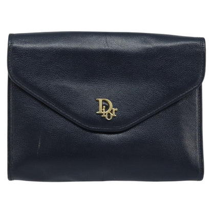 Christian Dior Vintage Chain Envelope Flap Bag Honeycomb Coated Canvas, NAVY, LEATHER, Shoulder bag