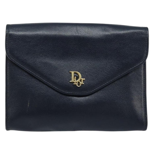 Christian Dior Vintage Chain Envelope Flap Bag Honeycomb Coated Canvas, NAVY, LEATHER, Shoulder bag