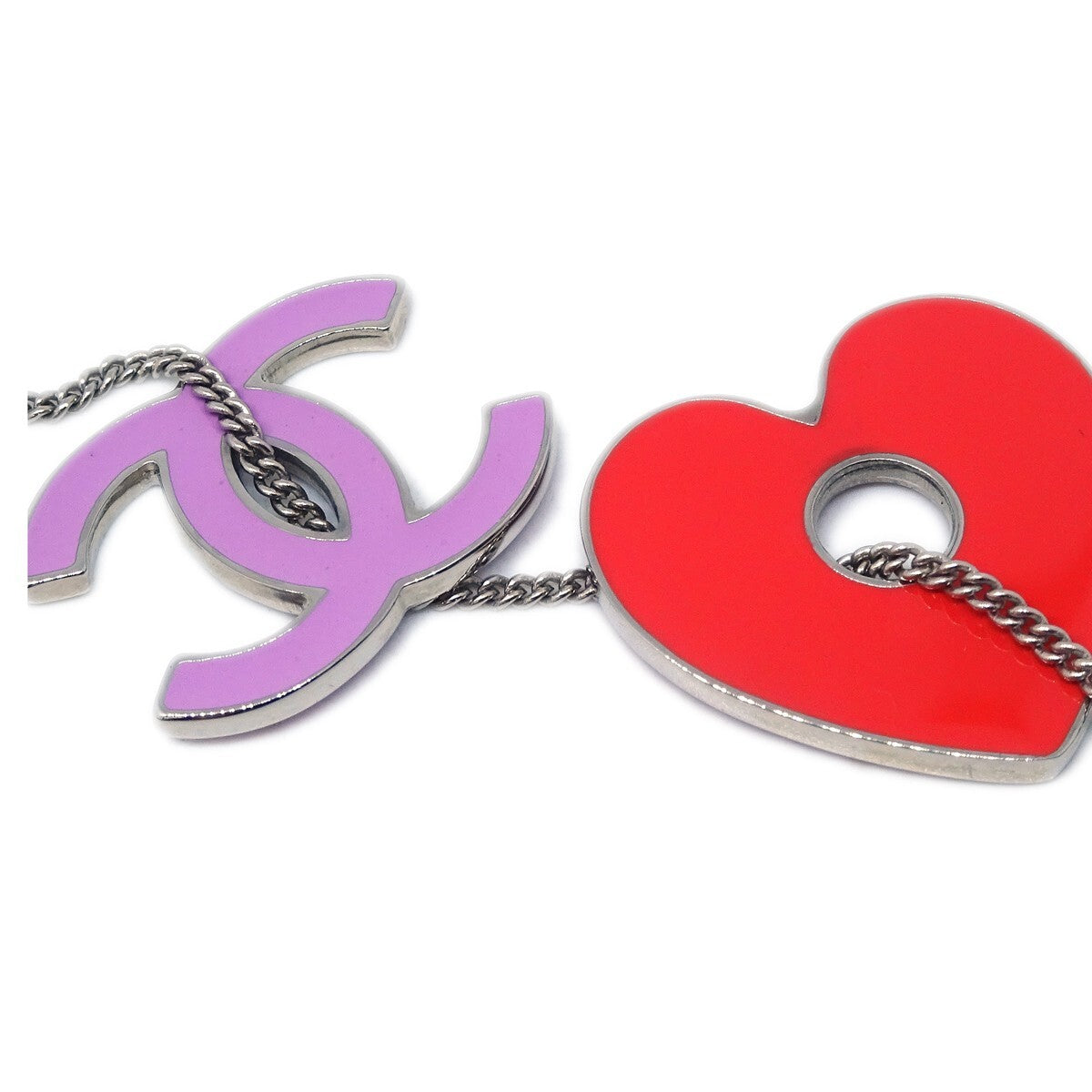 Chanel CC and Heart Pendant Necklace Metal, SILVER, SILVER_PLATED, Necklace
