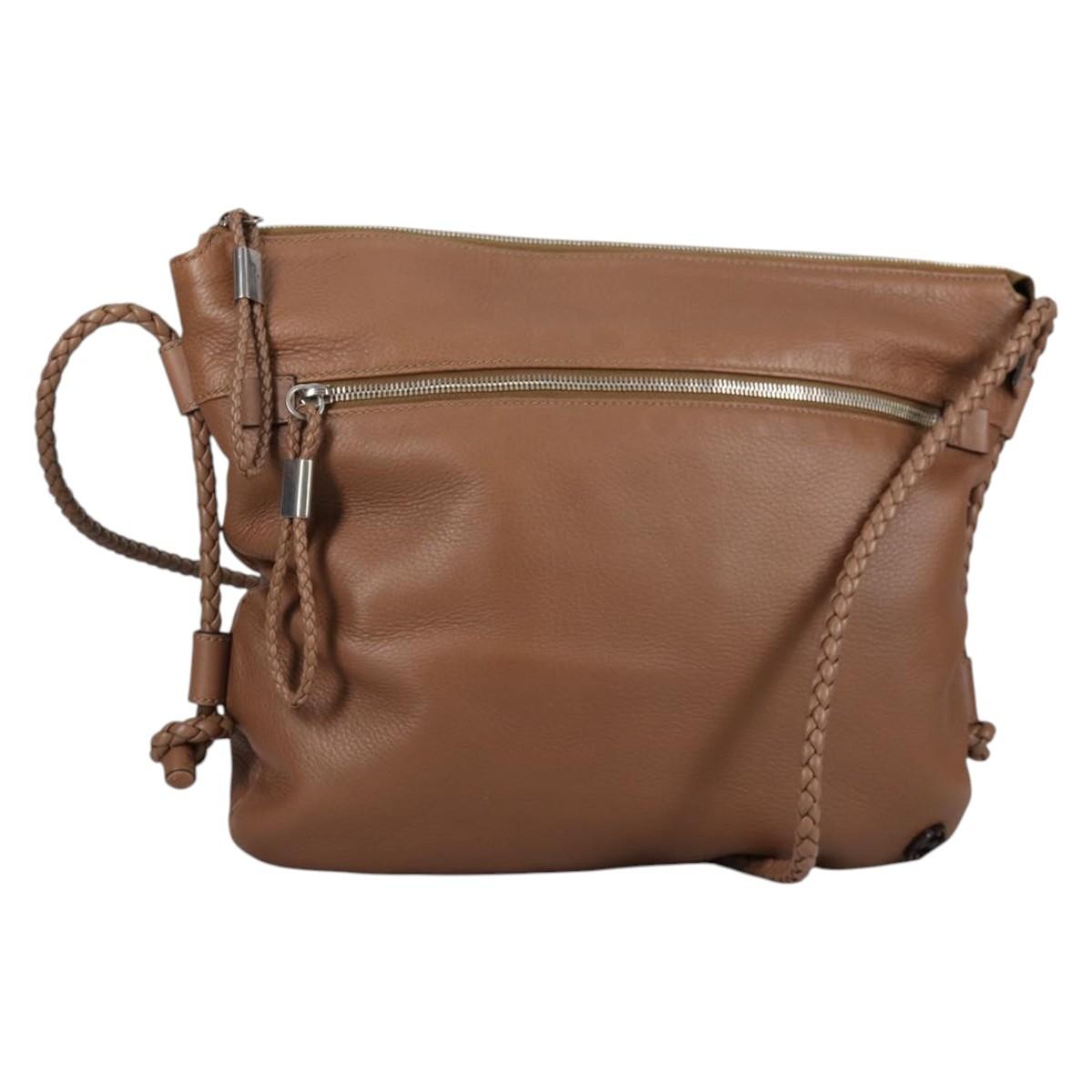 Gucci Braided Strap Zip Messenger Leather, BROWN, LEATHER, Shoulder bag