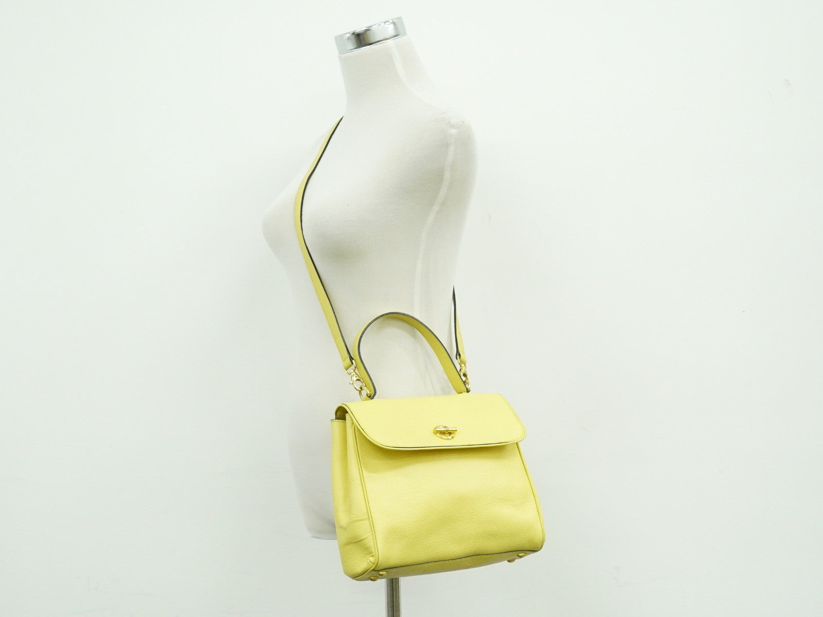 Celine Vintage Shoulder Bag Leather, YELLOW, LEATHER, Shoulder bag