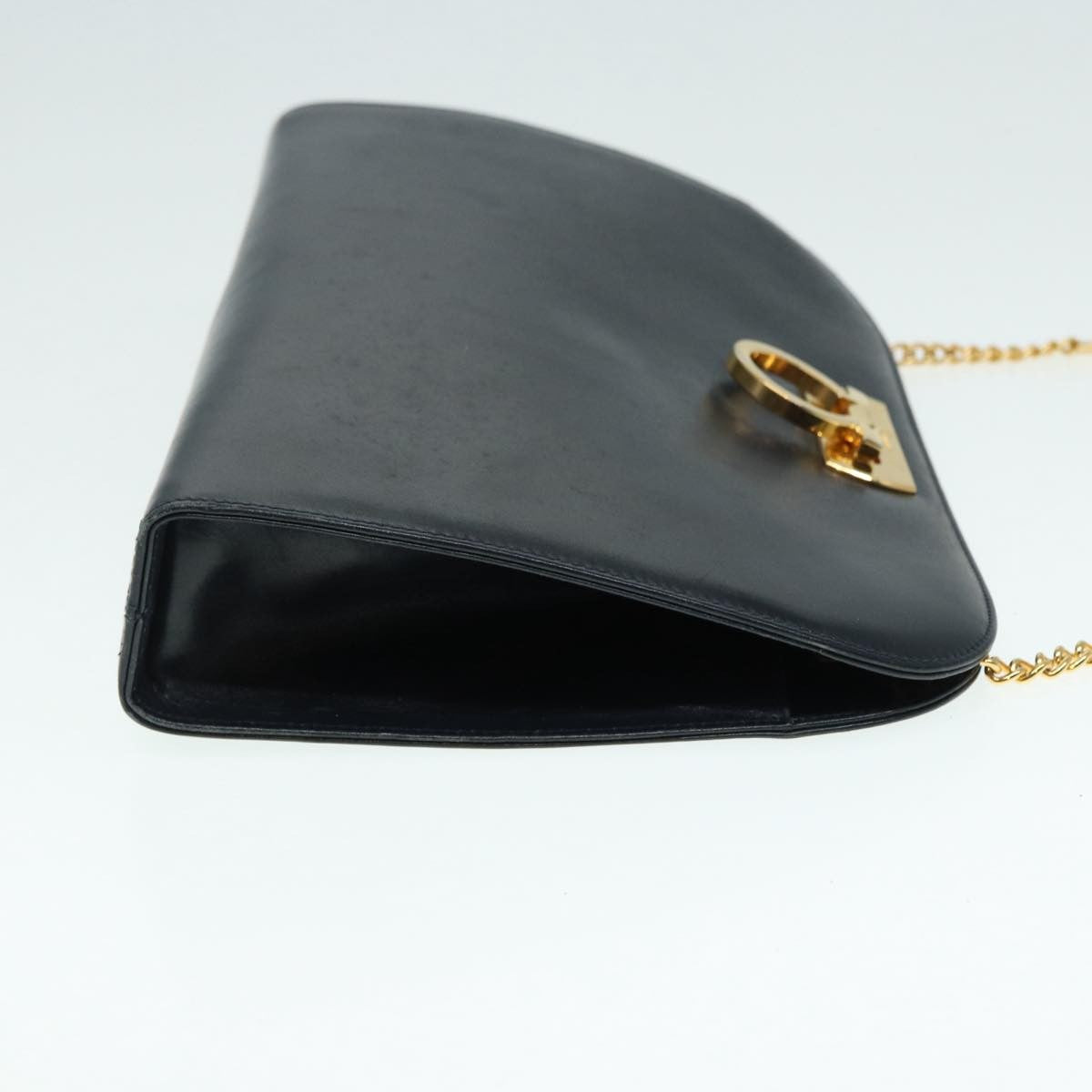 Salvatore Ferragamo Vintage Gancini Chain Shoulder Bag Leather, NAVY, LEATHER, Shoulder bag