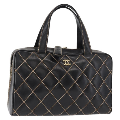 Chanel Surpique Boston Bag Quilted Leather, BLACK, LEATHER, Travel bag