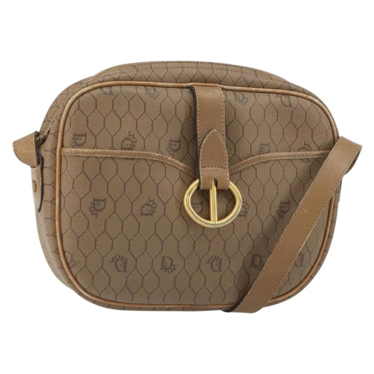 Christian Dior Vintage Honeycomb Shoulder Bag Canvas and Leather, BEIGE, CANVAS, Shoulder bag