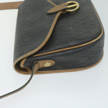 Christian Dior Vintage Honeycomb Flap Crossbody Bag Coated Canvas, BLACK, CANVAS, Crossbody bag