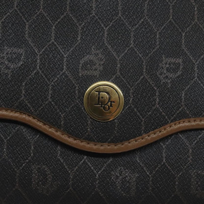 Christian Dior Vintage Honeycomb Flap Crossbody Bag Coated Canvas, BLACK, CANVAS, Crossbody bag