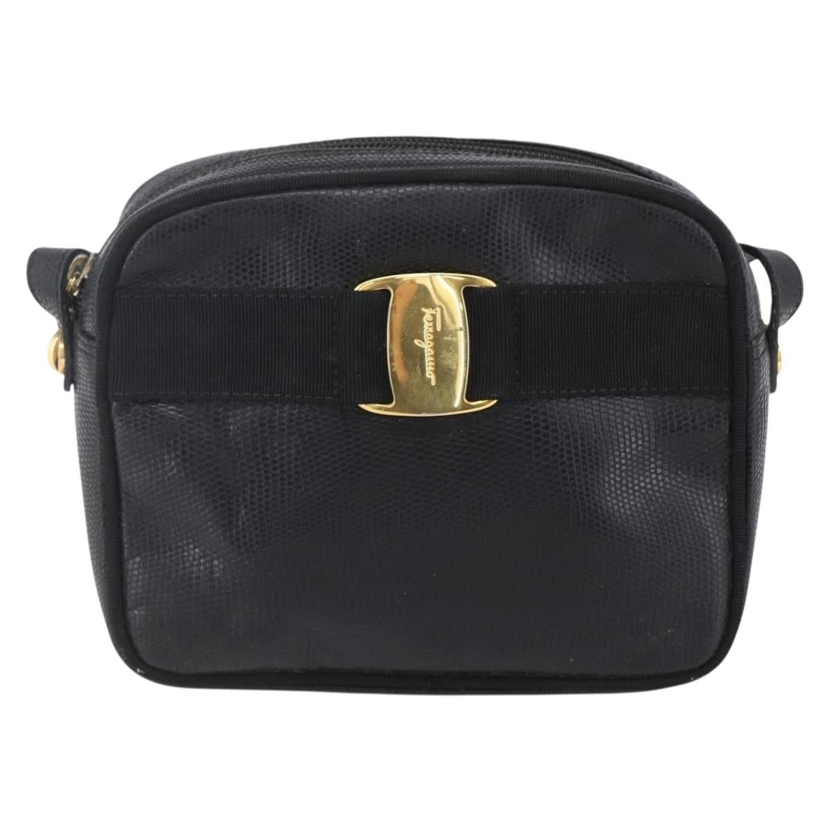 Salvatore Ferragamo Vara Bow camera Shoulder Bag Leather, BLACK, LEATHER, Shoulder bag