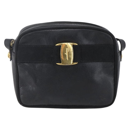 Salvatore Ferragamo Vara Bow camera Shoulder Bag Leather, BLACK, LEATHER, Shoulder bag