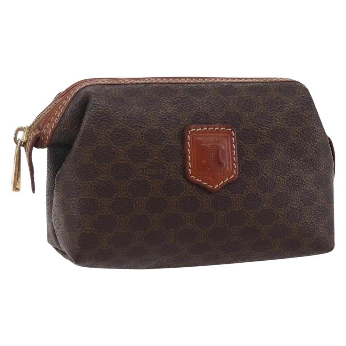 Celine Macadam Pochette Canvas and Leather, BROWN, CANVAS, Clutche & pouche