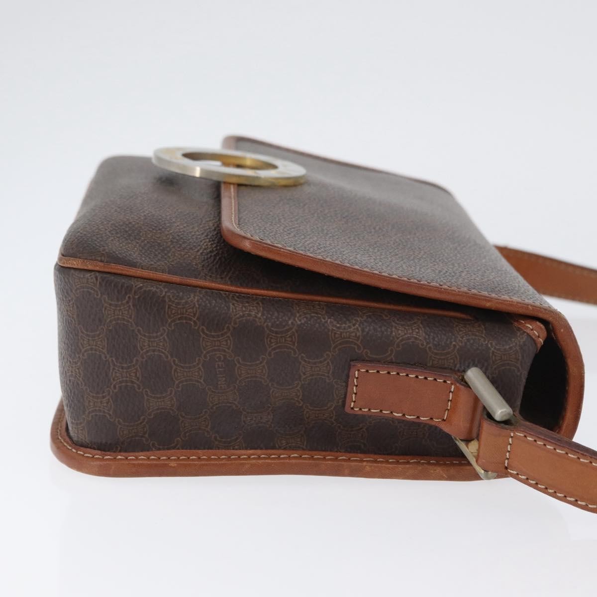 Celine Vintage Macadam Circle Logo Shoulder Bag Canvas and Leather, Brown, Canvas, Shoulder Bag