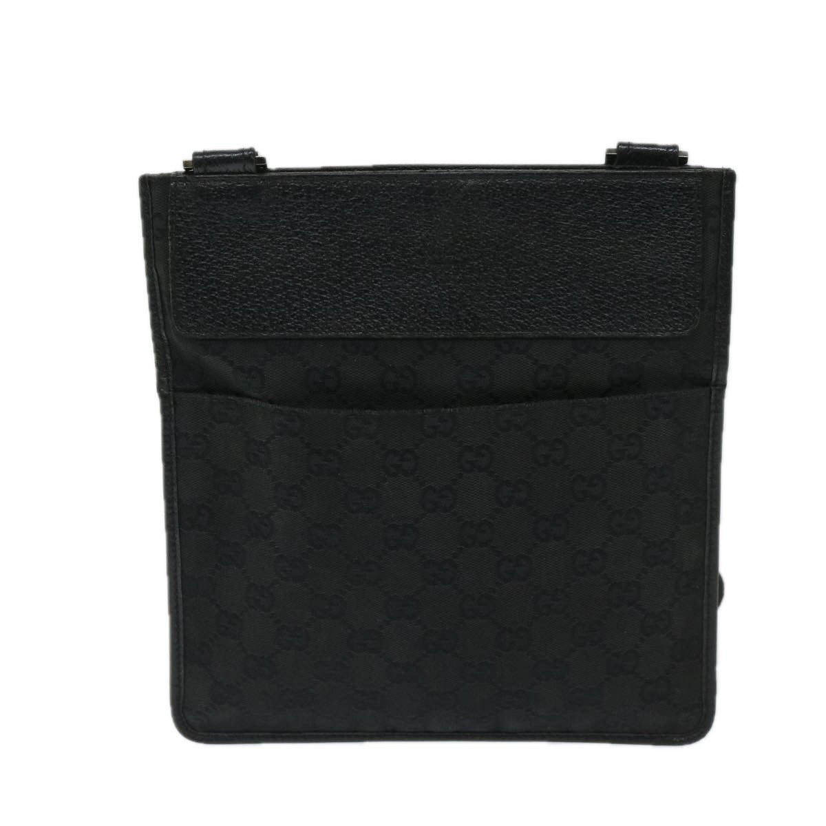 Gucci Vintage Flat Messenger Bag GG Canvas and Leather, BLACK, CANVAS, Crossbody bag
