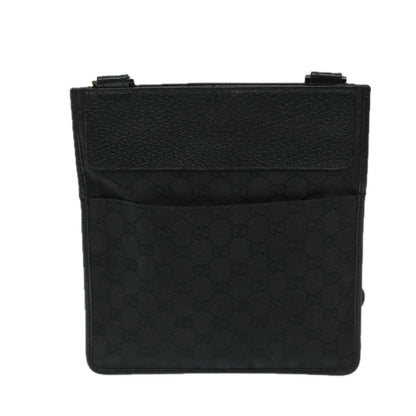 Gucci Vintage Flat Messenger Bag GG Canvas and Leather, BLACK, CANVAS, Crossbody bag