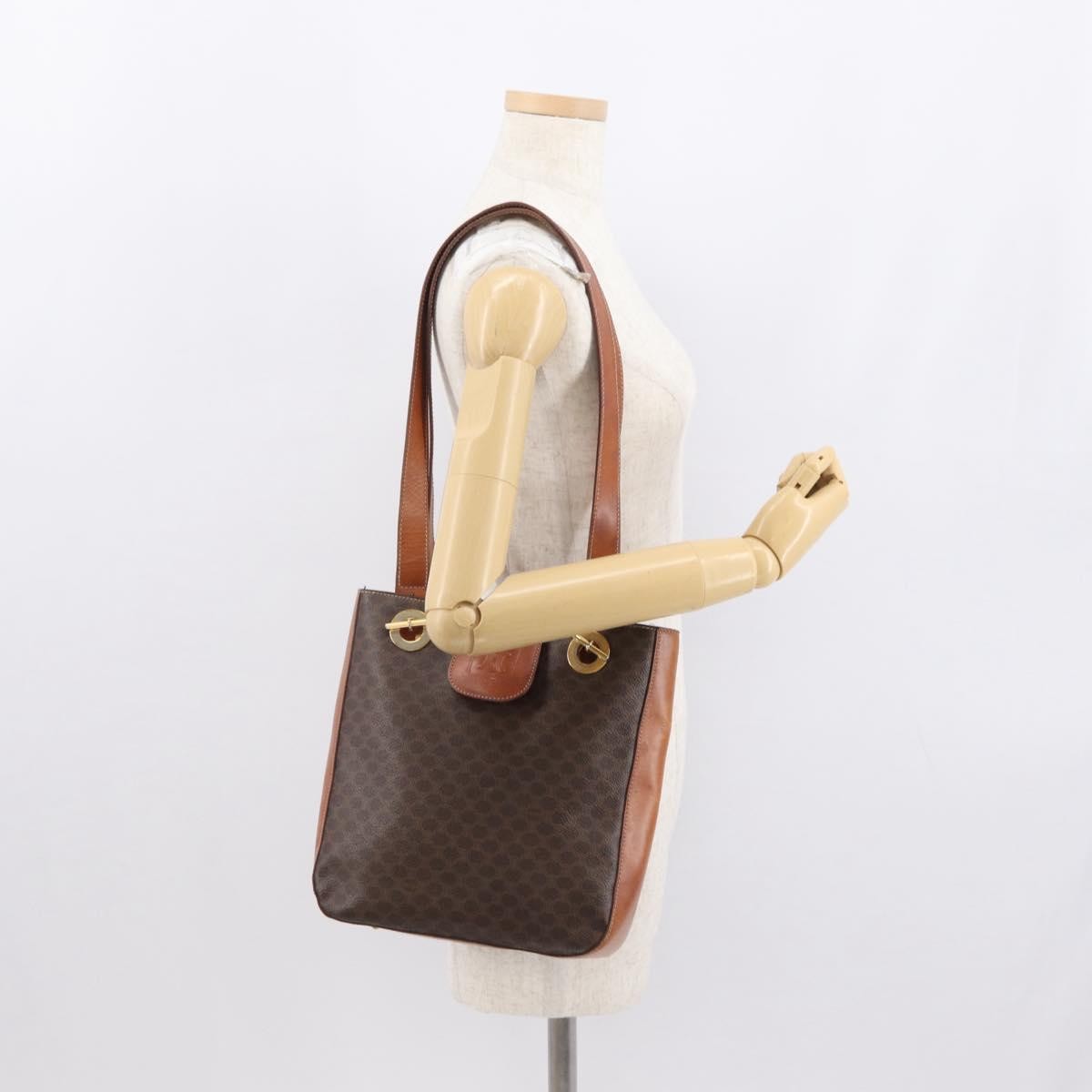 Celine Vintage Macadam Shoulder Bag Canvas and Leather, BROWN, CANVAS, Shoulder bag