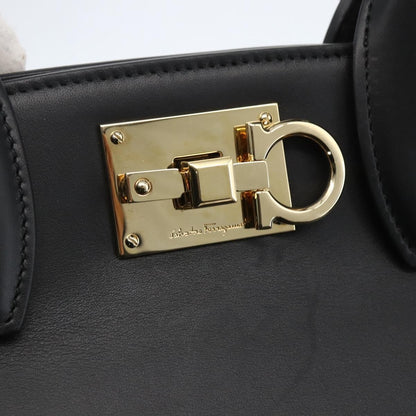 Salvatore Ferragamo Studio Satchel Leather, BLACK, LEATHER, Handbag