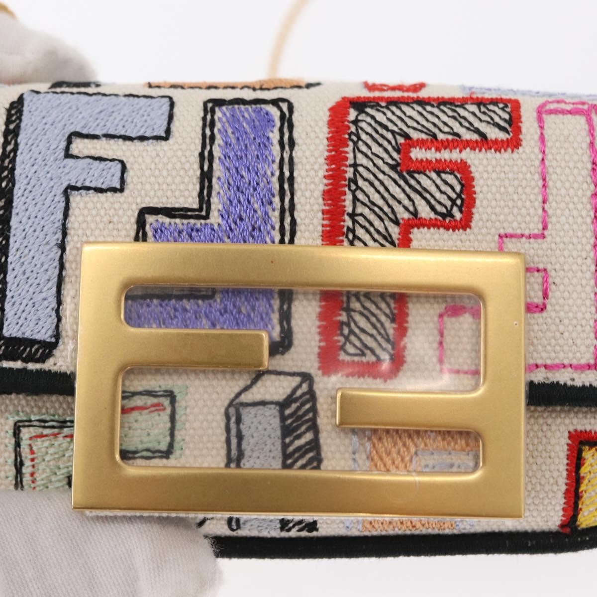 Fendi Chain Baguette Charm Bag Zucca Canvas, MULTICOLOUR, CANVAS, Clutche & pouche
