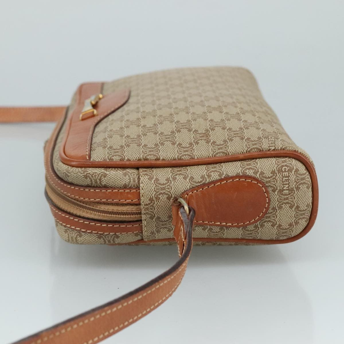 Celine Vintage Macadam Shoulder Bag Canvas and Leather, Beige, Canvas, Shoulder Bag