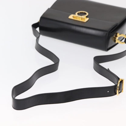 Salvatore Ferragamo Gancini Shoulder Bag Leather, BLACK, LEATHER, Shoulder bag