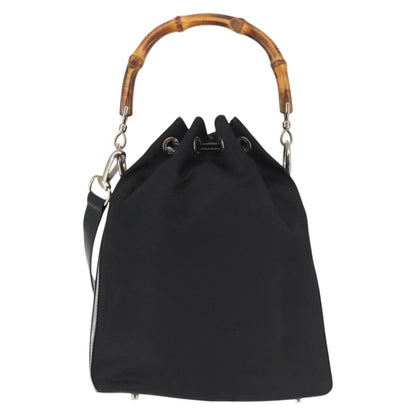 Gucci Vintage Bamboo Bucket Bag Nylon and Leather, Black, Nylon, Bag
