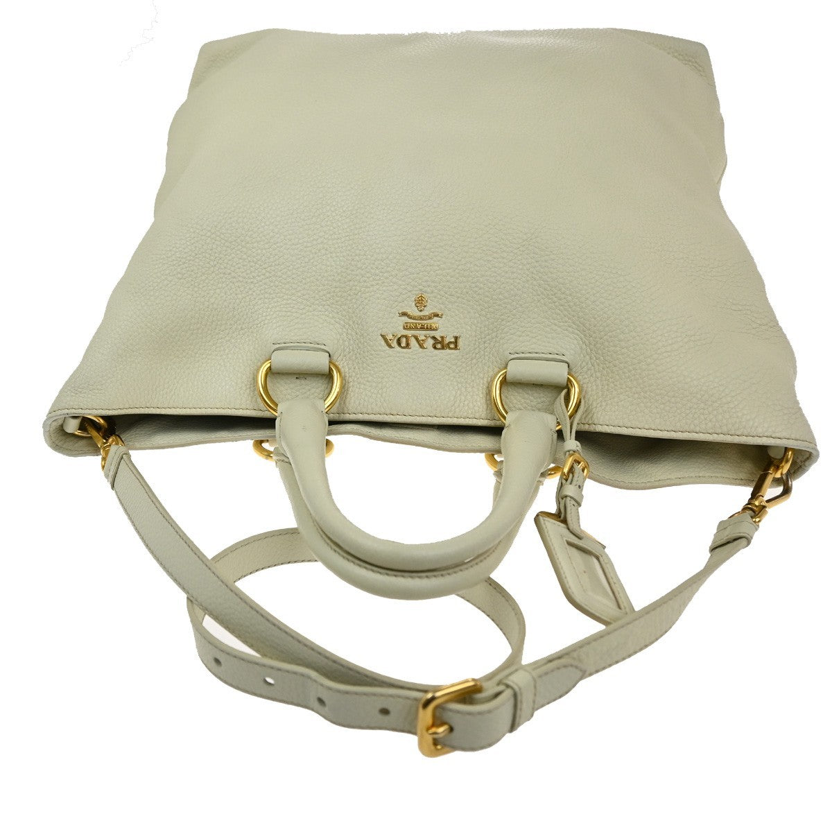 Prada Convertible Shopper Tote Vitello Daino, WHITE, LEATHER, Tote bag