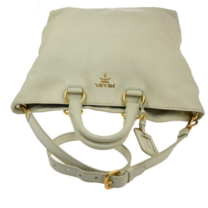 Prada Convertible Shopper Tote Vitello Daino, WHITE, LEATHER, Tote bag