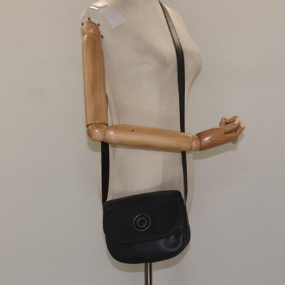 Celine Vintage Circle Logo Crossbody Bag Leather, BLACK, LEATHER, Shoulder bag