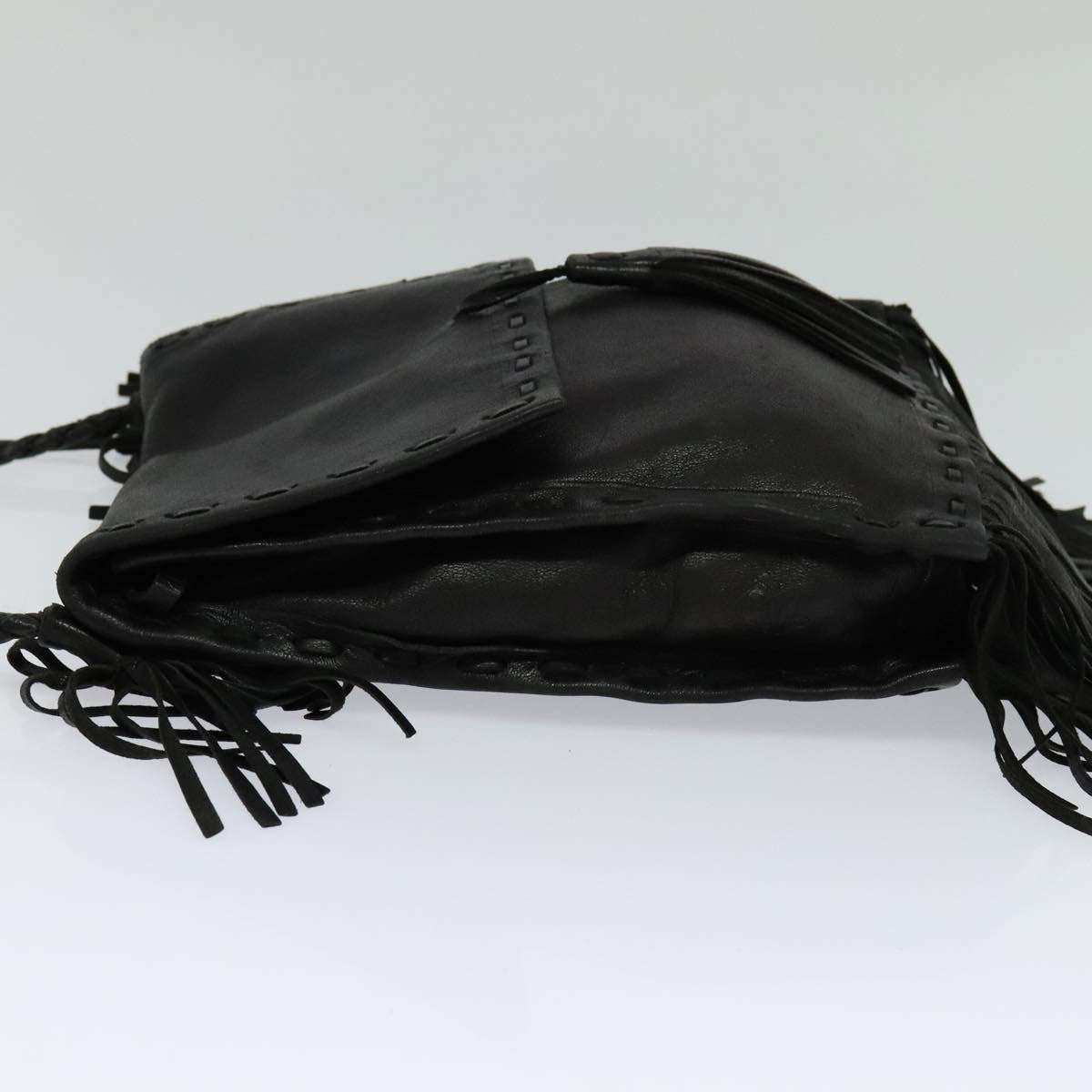 Prada Fringe Flap Crossbody Bag Leather, BLACK, LEATHER, Shoulder bag