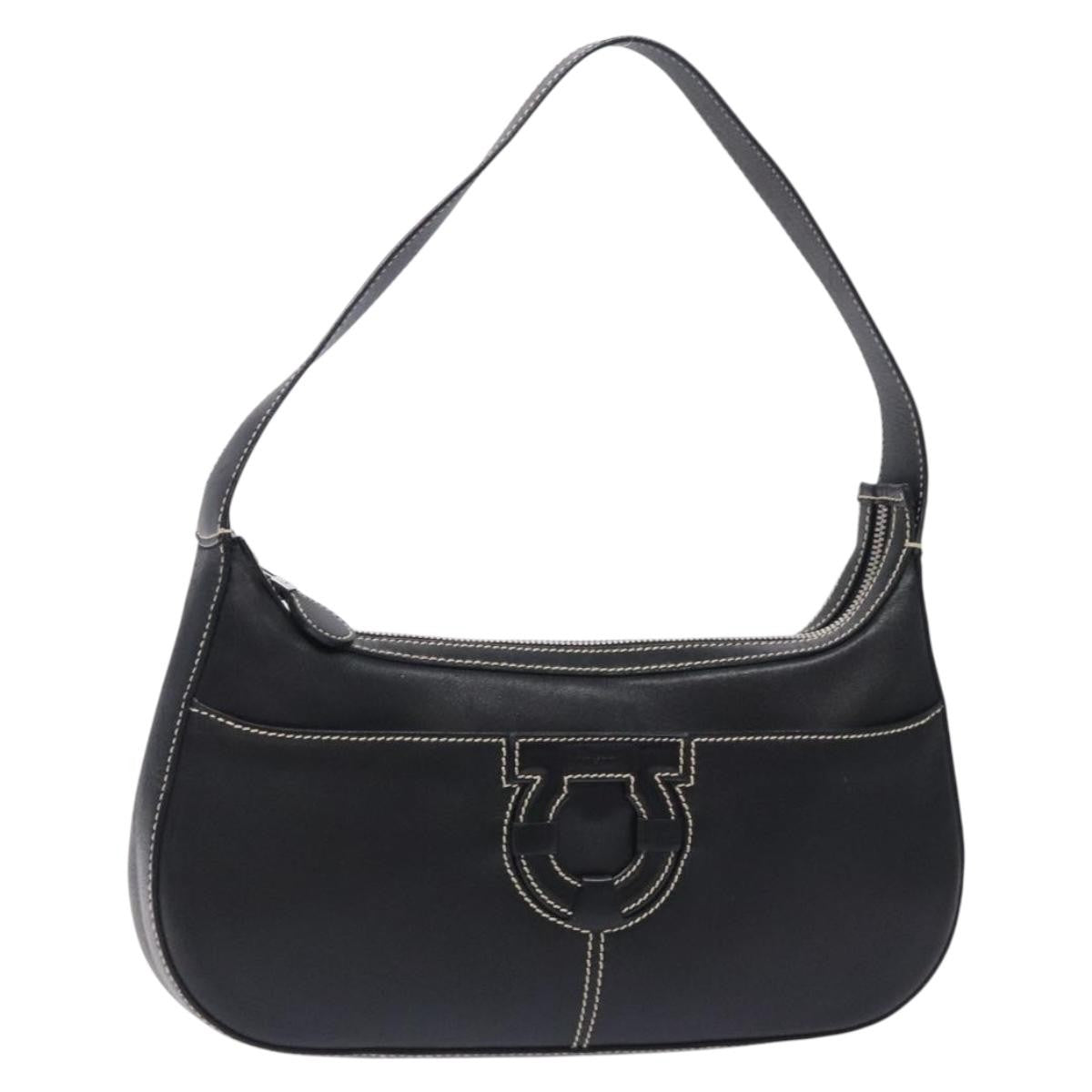 Salvatore Ferragamo Gancini Shoulder Bag Leather, BLACK, LEATHER, Shoulder bag
