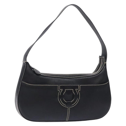Salvatore Ferragamo Gancini Shoulder Bag Leather, BLACK, LEATHER, Shoulder bag