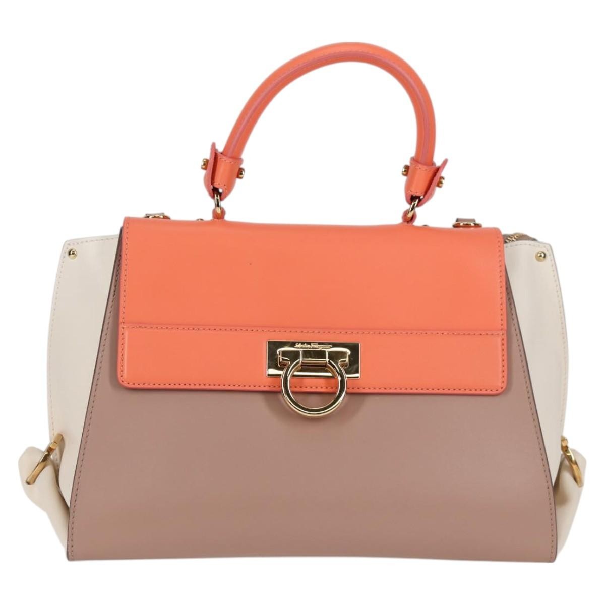 Salvatore Ferragamo Sofia Satchel Leather, PINK, LEATHER, Handbag