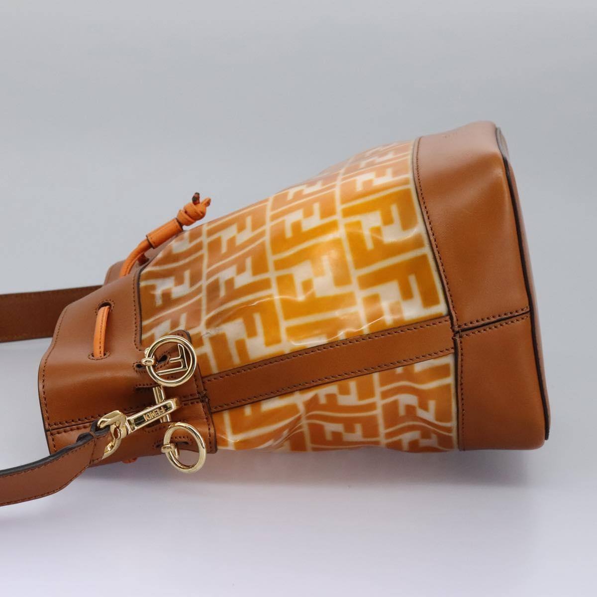 Fendi FF Logo Mon Tresor Bucket Bag Canvas, ORANGE, CANVAS, Shoulder bag