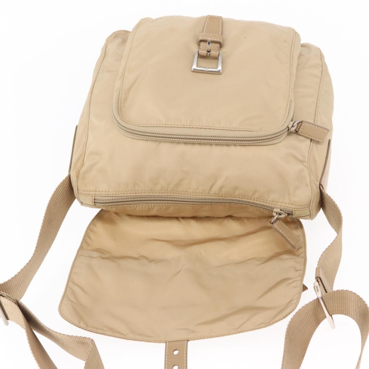 Prada Buckle Messenger Bag Tessuto, Beige, Nylon, Shoulder Bag