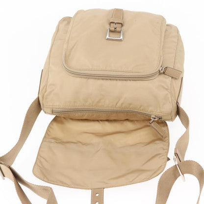 Prada Buckle Messenger Bag Tessuto, Beige, Nylon, Shoulder Bag