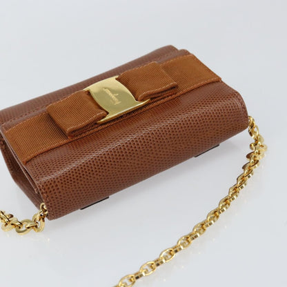 Salvatore Ferragamo Vala Shoulder Bag Embossed Leather, BROWN, LEATHER, Shoulder bag