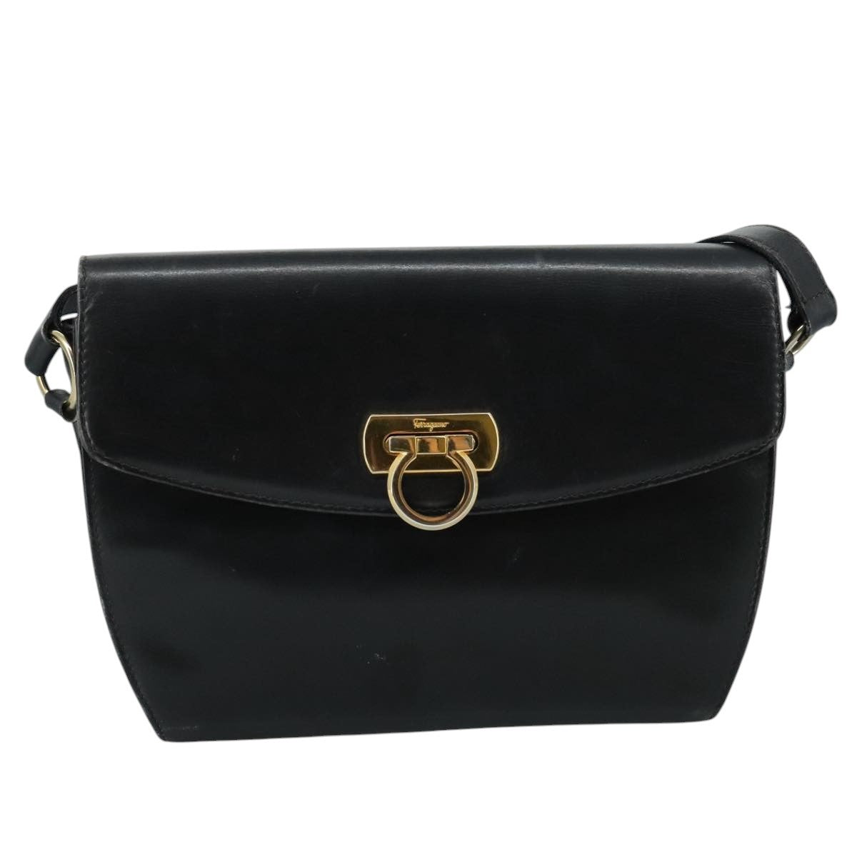 Salvatore Ferragamo Gancini Flap Shoulder bag Leather, Black, Leather, Shoulder Bag
