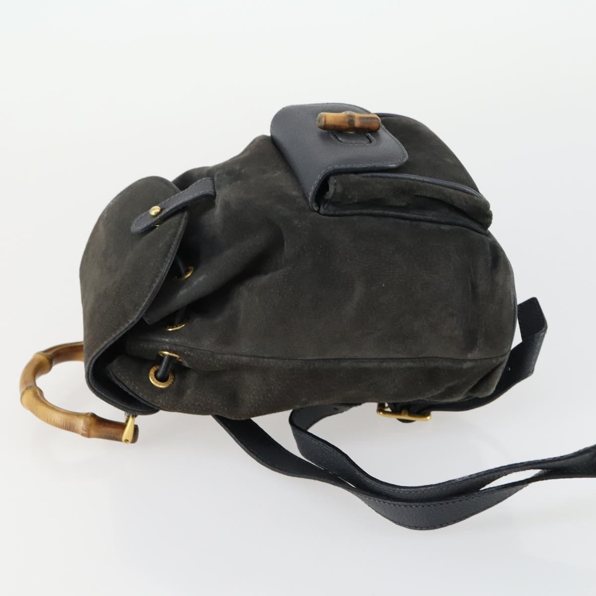 Gucci Vintage Bamboo Backpack Suede, NAVY, SUEDE, Backpack