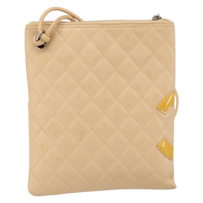 Chanel Cambon Flat Messenger Quilted Leather, BEIGE, LEATHER, Shoulder bag